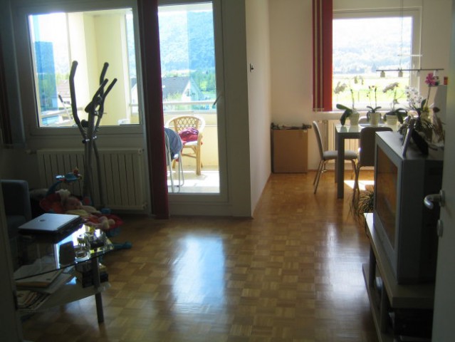 Dnevna soba + balkon (zraven otroške sobe; pogled na pohorje)