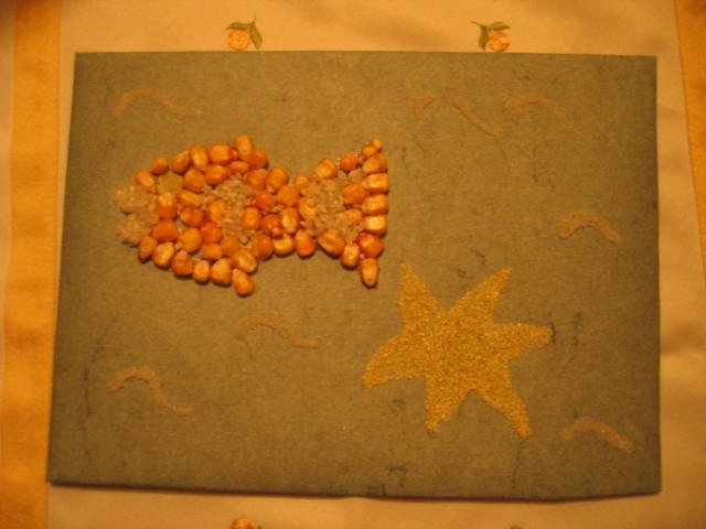 Riba in morska zvezda (naredili sva skupaj); zvezda je iz koruznega zdroba