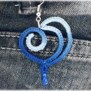 Lace viseči uhančki -Modro Srce-, čipka
