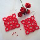 Lace romboidni uhančki s perlicami, čipka