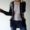 Cardigan jopica v mornarsko modro-off-beli barvi, M