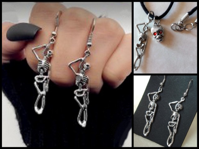 Skull uhančki + verižica z obeskom (a)