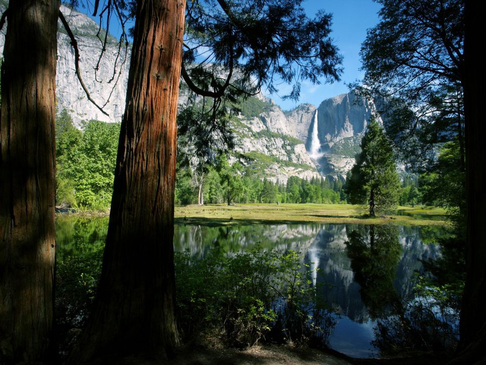 California - Mirrored, Upper Yosemite Falls, Yosemite National Park