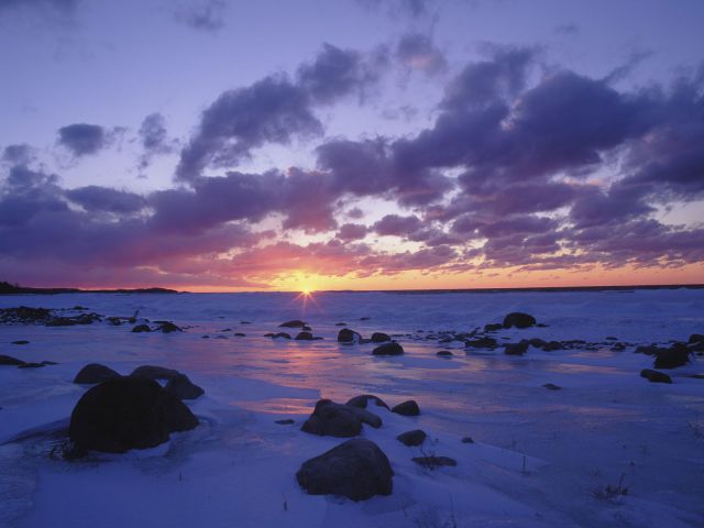 Michigan - Winter Sunset Over Lake Michigan
