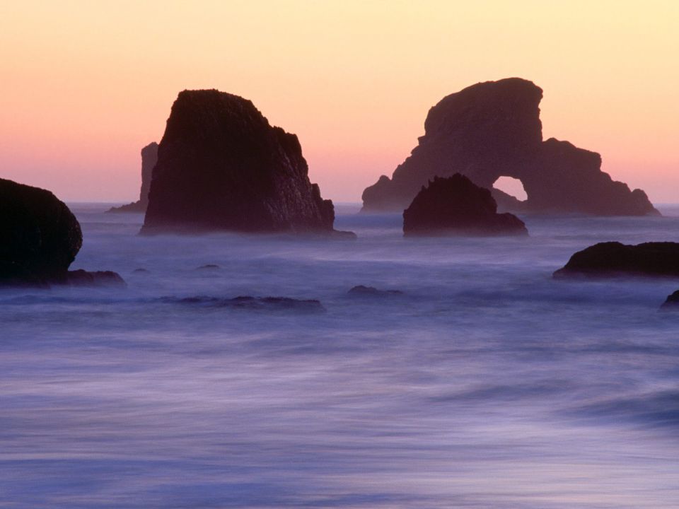 Oregon - Evening Falls over Sea Stacks, Ecola State Park