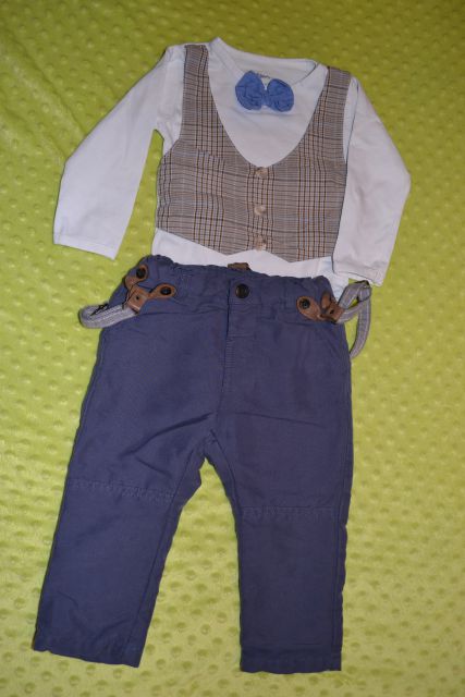 Komplet body Deno kids, št. 12-18m in hlače z naramnicami Zara 9-12m, 12 evrov