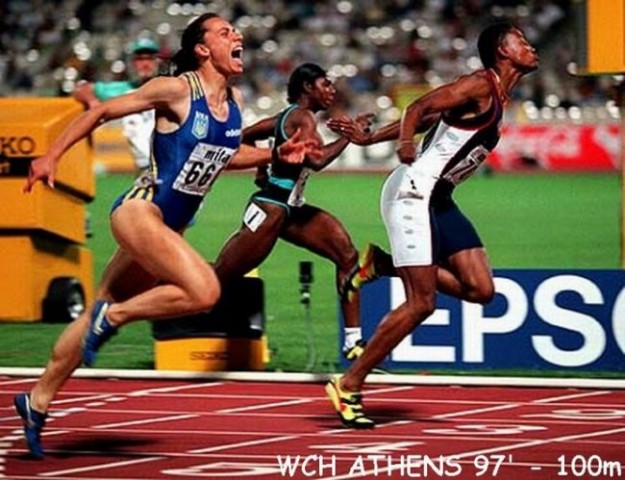 1st world championchips win in Athens 1997 (100m)!