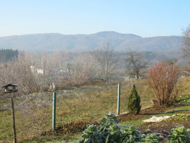 Travnik in hribovja v daljavi